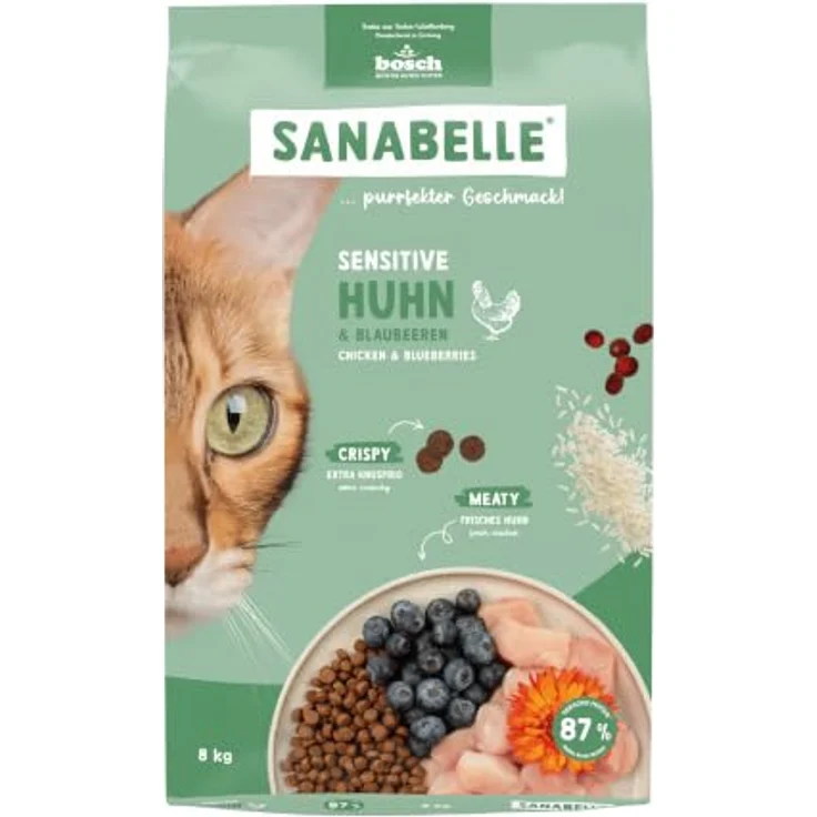 Sanabelle Trockenfutter Katze, Adult Sensitive, mit Huhn, 8 kg – leicht verdaulich, hoher Anteil frischem Muskelfleisch, ohne Zucker und künstliche Zusatzstoffe