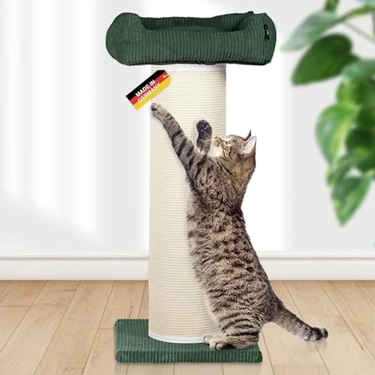 Rohrschneider Kratzbaum Frieda XXL, stabiler Katzenkratzbaum mit austauschbaren Kratzmatten, waschbarem Cordbezug in grün, für große, mittlere und kleine Katzen – Bild 1