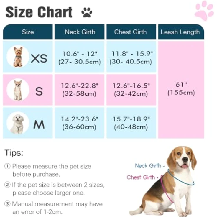 Pawaboo Kleines Hundegeschirr und Leine Set, verstellbar, No Pull, X-Rahmen, mit D-Ring, atmungsaktiv, für kleine und mittelgroße Hunde – Bild 2