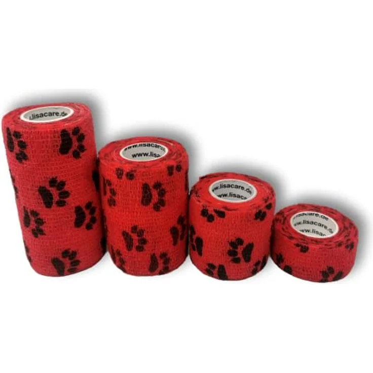 LisaCare selbsthaftende Fixierbinde - Wundschnellverband wasserfest für Hunde - 4er-Set, 2,5-10 cm breit, rot, atmungsaktiv, elastisch, rückstands- und schmerzfrei abziehbar – Bild 2