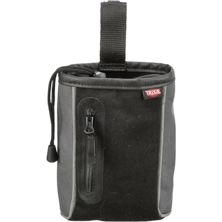 TRIXIE Snack-Tasche 2 in 1, Leckerlibeutel mit Zugband, Gürtelschlaufe, integrierter Kotbeutelspender, reflektierenden Elementen, Baumwolle/Polyester