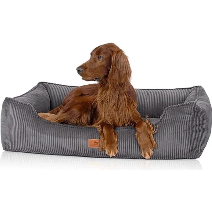 Knuffelwuff Nunavut S, orthopädisches Hundebett aus Cord, 70 x 50 cm, Grau, abnehmbarer und waschbarer Bezug, geeignet für große, mittelgroße und kleine Hunde – Bild 1