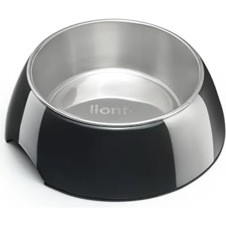 lionto Futternapf, Melamin mit Anti-Rutsch Boden, herausnehmbarer 940 ml Edelstahl-Napf, leicht zu reinigen, ergonomisches Design, schwarz – Bild 1