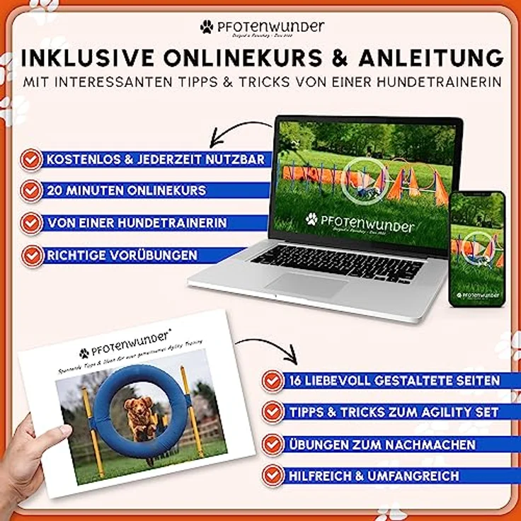 PfotenWunder® XXL-Profi-Agility Set für Hunde, inkl. 3 Meter Tunnel, 6 Slalomstangen und 21 Min. Trainingsvideo zur Hundeschule, ideal für kleine & große Hunde – Bild 3