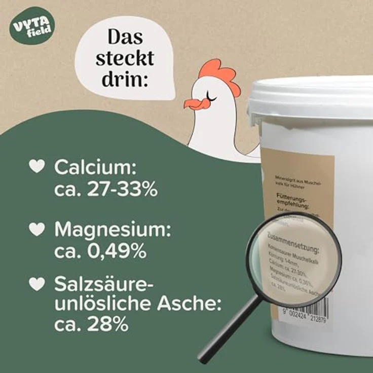 VYTAfield® Muschelgrit für Hühner, 5kg, natürlicher Futterkalk, reich an Calcium, ohne künstliche Zusätze, Made in Austria – Bild 4
