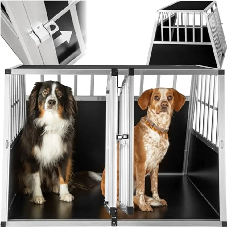 tectake® Hundebox trapezförmig, Aluminium Hundetransportbox für Auto und Zuhause, Double, 104 x 90,5 x 69 cm, optimale Frischluftzufuhr, leicht zu reinigen – Bild 1