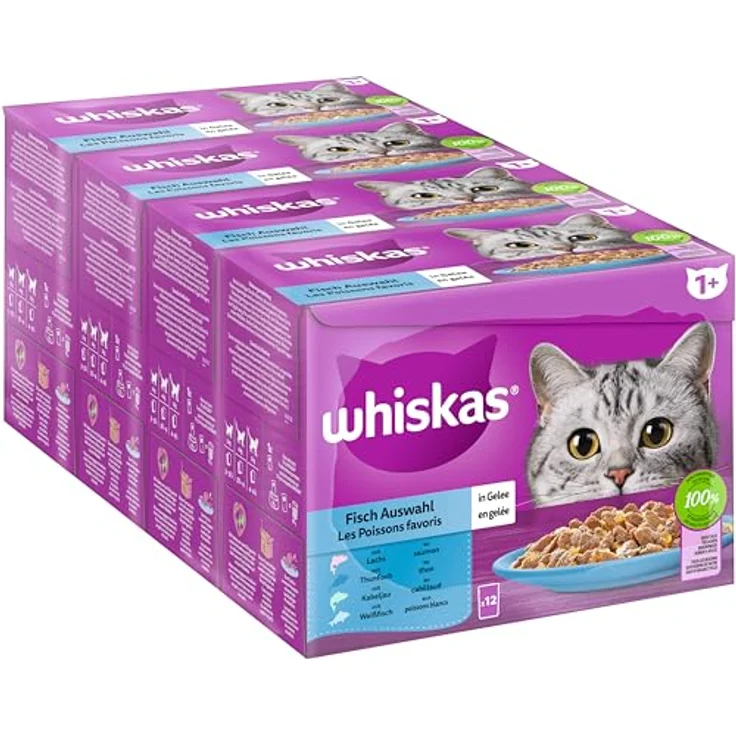 Whiskas Multipack 1+ Fisch Auswahl in Gelee, Katzenfutter, 12 x 85g – Bild 1