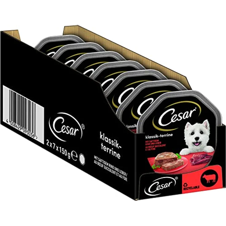 Cesar Hundefutter Nassfutter Klassiker mit saftigem Rind und Leber, 7er Pack (7 x 150 g Schalen) – Bild 1