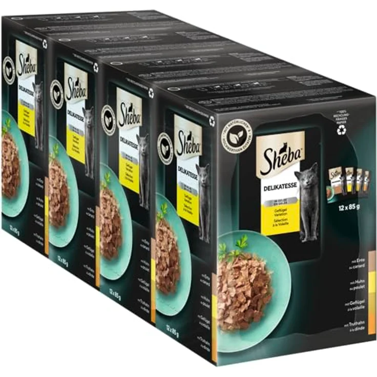 Sheba Geflügel in Gelee, Katzen-Nassfutter im Multipack 4x 12x85g, 42% Fleischanteil – Bild 1
