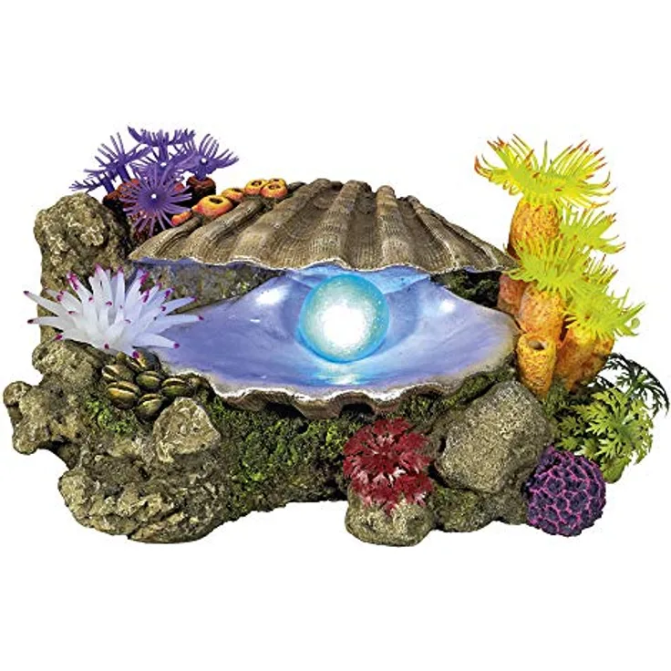 Nobby Aqua Ornaments Muschel mit Pflanzen und LED, detailgetreue Aquariendekoration für Süßwasser, 21,3 x 14,7 x 10,7 cm