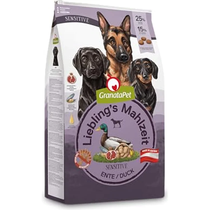 GranataPet Liebling's Mahlzeit Sensitive Ente, Hunde-Trockenfutter mit Vitaminen für Senioren und ausgewachsene Hunde, 10kg – Bild 1