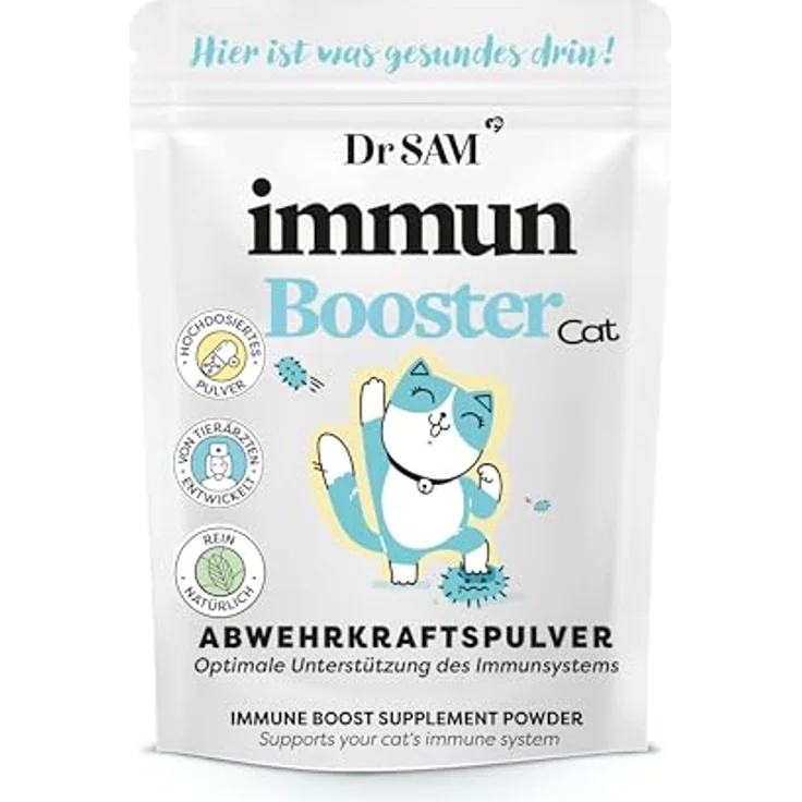 Dr. Sam Premium Immunsystem Pulver für Katzen, hochdosierter Immunbooster mit pflanzlichen Inhaltsstoffen zur Stärkung der Abwehrkraft, 45g, Made in Germany – Bild 1