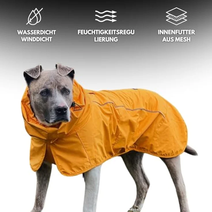Spark Paws Hunderegenmantel, wasserdicht und winddicht mit vollständigem Körperschutz, atmungsaktiv, reflektierend, Mustard Yellow, Größe S – Bild 4
