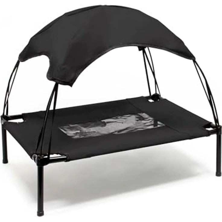 Wiltec Hundebett mit Dach Schwarz, 60 x 45 x 16 cm, Outdoor Katzenliege mit abnehmbarem Sonnendach, für Hunde bis 15 kg – Bild 4