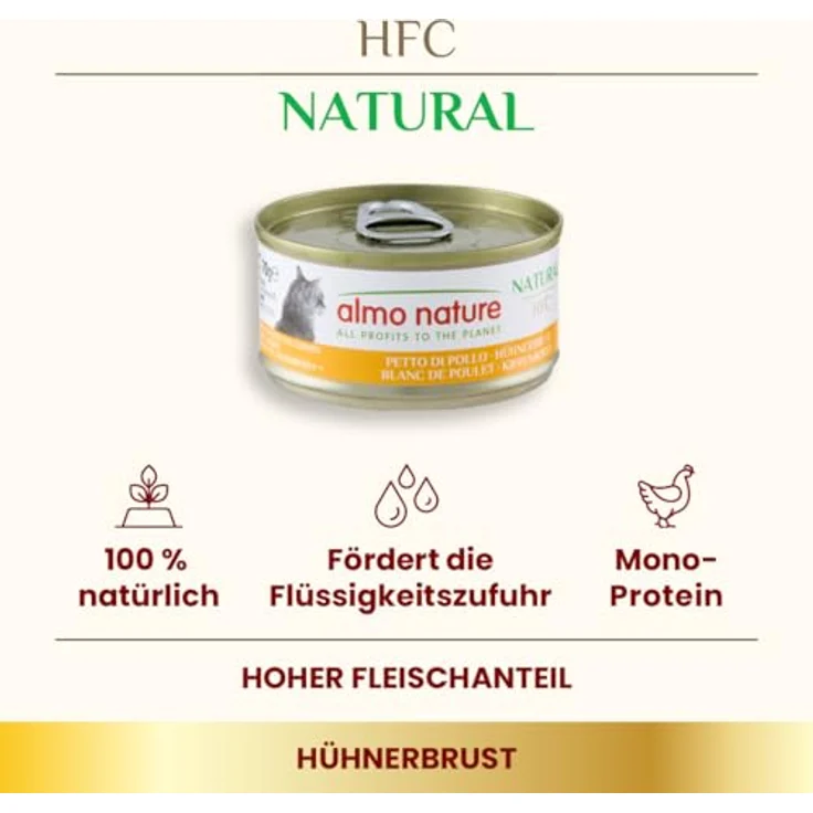 Almo Nature HFC Natural, Nassfutter für ausgewachsene Katzen, Hühnerbrust, Human Grade, glutenfrei, Monoprotein, 6 x 70g – Bild 3