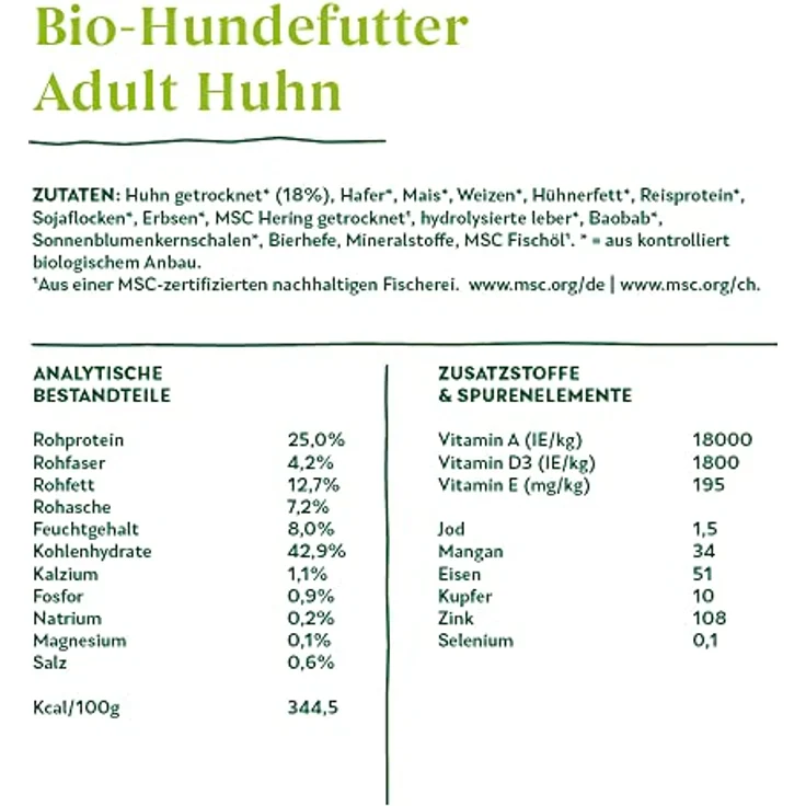 Yarrah Bio Adult mit Bio Huhn, Trockenfutter für ausgewachsene Hunde, 10 kg, bio-zertifiziert, reich an Omega-Fettsäuren – Bild 1