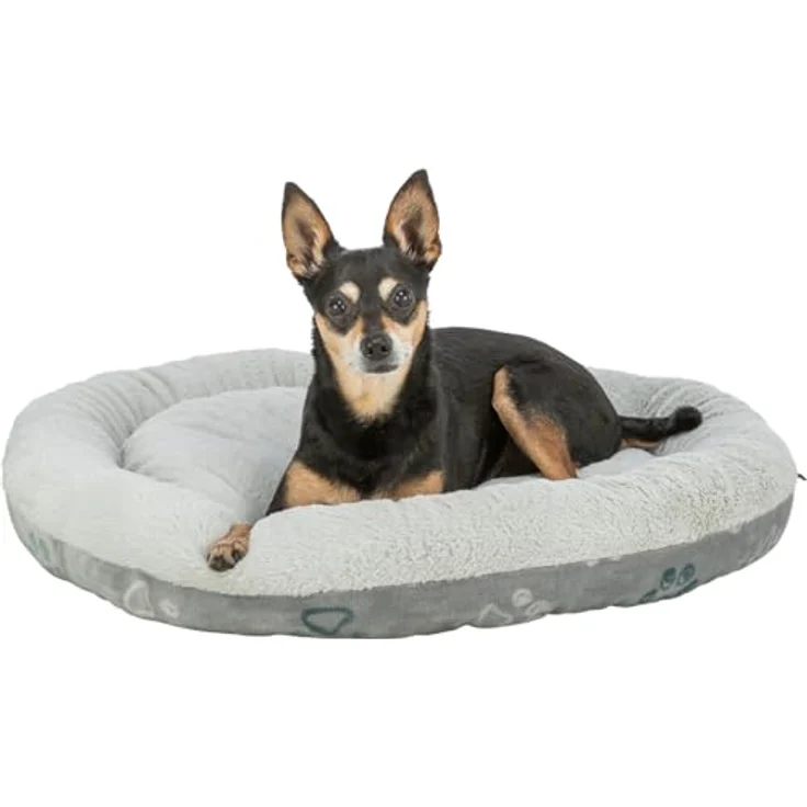 TRIXIE Hundebett Jimmy Soft, rundes Tierbett aus Softplüsch, hellgrau mit integriertem Kissen – Bild 4