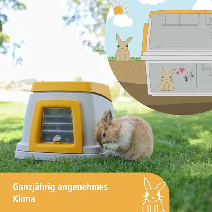 Kerbl Kaninchenbau Bunny Base Komplettset, grau/orange, mit integrierter Heuraufe und 4-Wege-Tür, L 58 x B 38,5 x H 55 cm – Bild 5