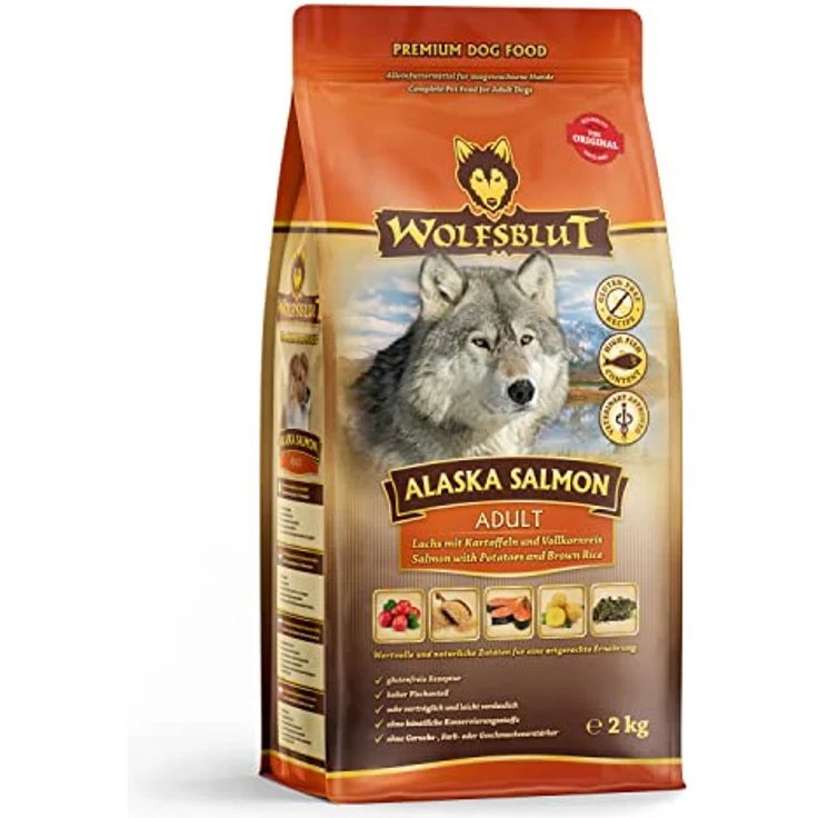 WOLFSBLUT – Alaska Salmon Adult, Getreidefreies Trockenfutter mit natürlichen Zutaten und Superfoods für ausgewachsene Hunde, 2kg Lachs – Bild 1