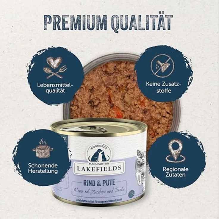 Lakefields Premium Nassfutter für Katzen | Rind & Pute 91% | Getreidefreies Katzenfutter ohne Zucker | 6 x 200g | Mit Katzenminze, Zucchini & Tomaten | Hochwertige Rezeptur aus regionalen Zutaten – Bild 2