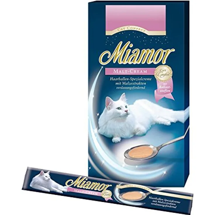 Miamor Cat Snack Malt-Cream, Spezialcreme gegen Haarballenbildung, 24 x 15 g, zuckerfrei und kalorienarm