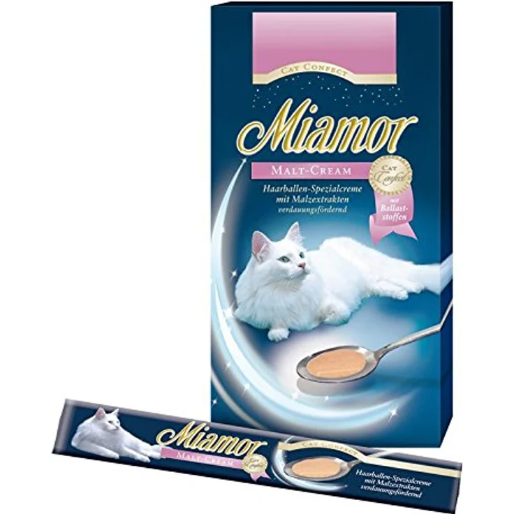 Miamor Cat Snack Malt-Cream, Spezialcreme gegen Haarballenbildung, 24 x 15 g, zuckerfrei und kalorienarm