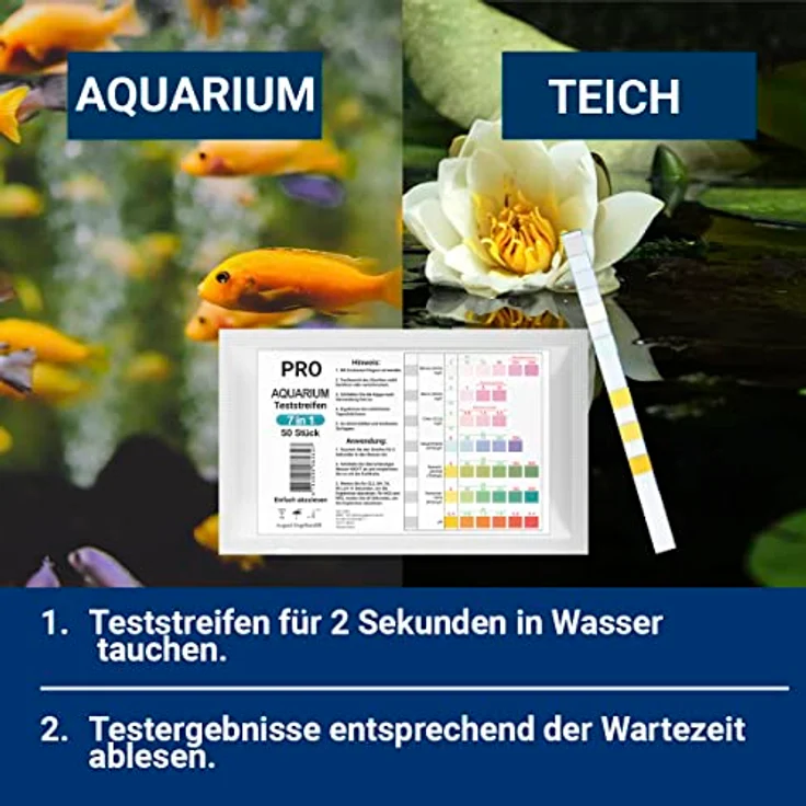 BMUT 50x 7in1 Aquarium Teststreifen für Teich, Wasseranalyse pH, Nitrit, Nitrat, GH-Wert, einfache Anwendung, inklusive deutscher Anleitung – Bild 4