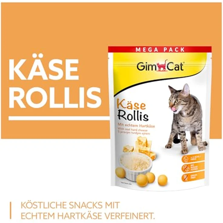 GimCat Käse Rollis, Getreidefreier Katzensnack mit echtem Hartkäse und Vitaminen, 425 g Beutel – Bild 2