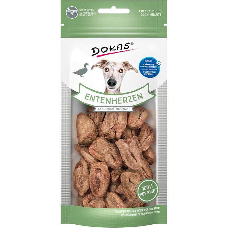 Dokas Entenherzen, gefriergetrocknet, 22g Hundesnack mit hohem Nährstoffgehalt
