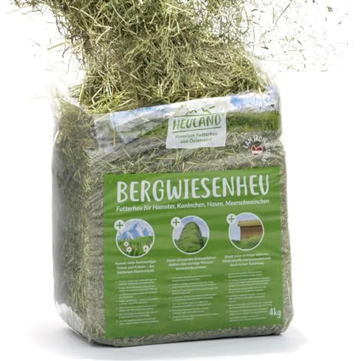HEULAND® Premium Heu, 4 kg frisches Bergwiesenheu mit wertvollen Kräutern, ideal für Kleintiere wie Kaninchen, Meerschweinchen und Hamster – Bild 2