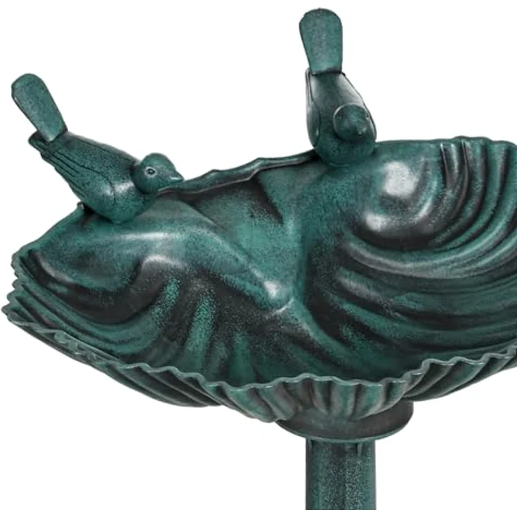 Outsunny Vogeltränke Kunststoff, Zwei-Becken Vogelbad mit muschelförmigem Becken und antikem Metall-Look, dunkelgrün, 49,5L x 38B x 81H cm – Bild 8