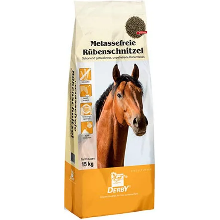 Derby Melassefreie Rübenschnitzel, 12,5 kg, magenfreundliches Pferdefutter aus Zuckerrüben für Stoffwechselstörungen