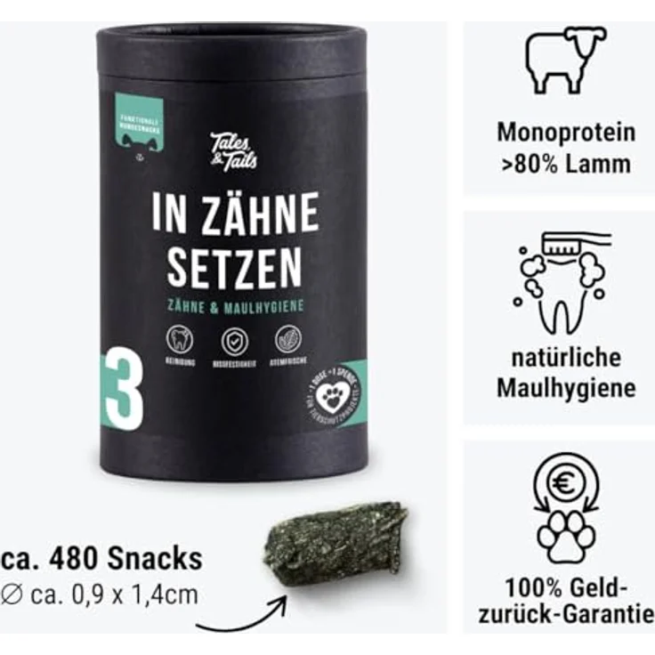 Tales & Tails In Zähne setzen Zahnpflege-Snack für Hunde, getreidefrei, allergikergeeignet, 325g Dose – Bild 2