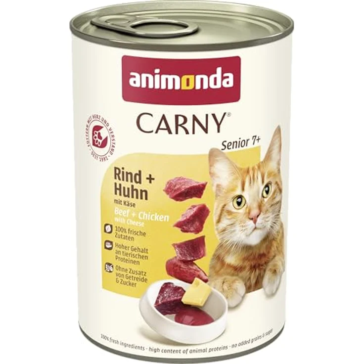 animonda Carny Senior Rind + Huhn mit Käse, Katzennassfutter ohne Getreide für ältere Katzen ab 7 Jahren, 6 x 400 g – Bild 1