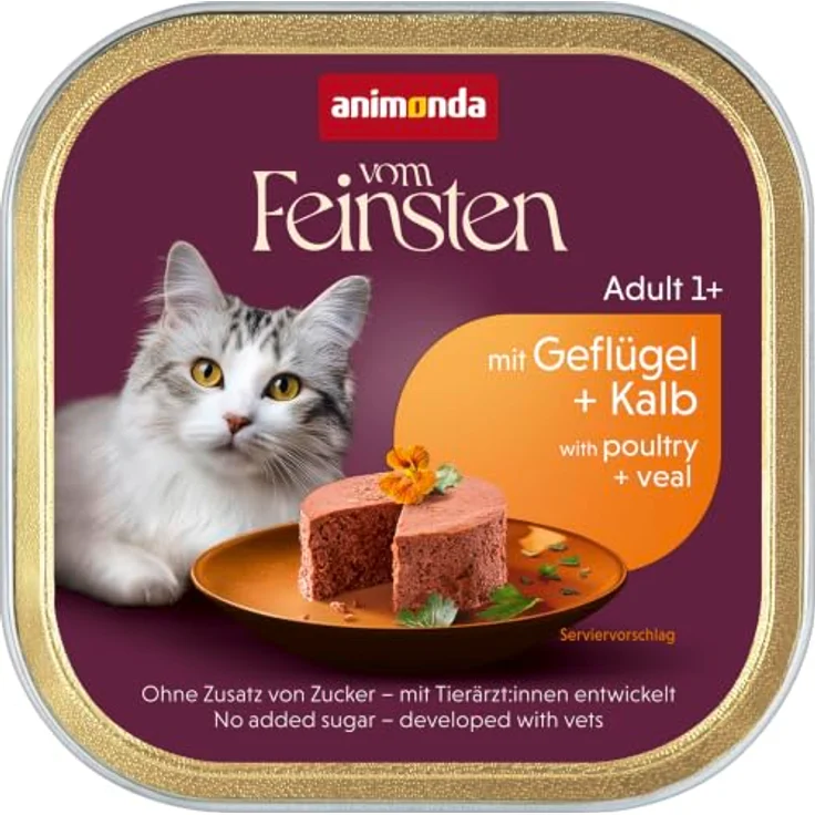 animonda vom Feinsten Adult Nassfutter mit Geflügel & Kalb, 32x100g, ohne Konservierungsmittel für anspruchsvolle Katzen – Bild 1