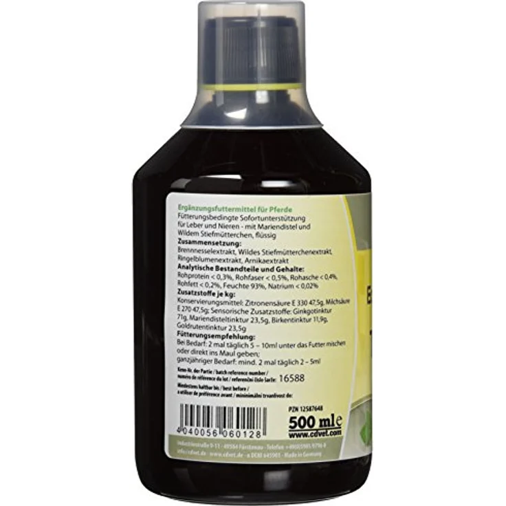 cdVet EquiGreen Toxisan 500ml, Ergänzungsfuttermittel zur Unterstützung von Leber und Nieren für stoffwechselempfindliche Pferde und Ponys, naturbelassen – Bild 2