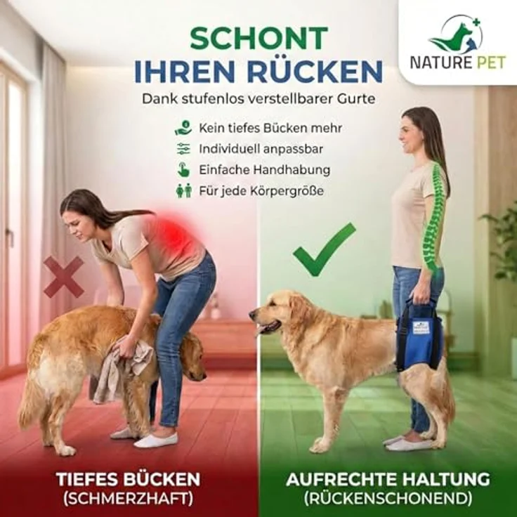 Nature Pet © Tragehilfe Hund hinten, Verstellbarer Hunde Tragegurt für ältere und operierte Vierbeiner, Unterstützung bis 40 kg, M, Schwarz – Bild 3