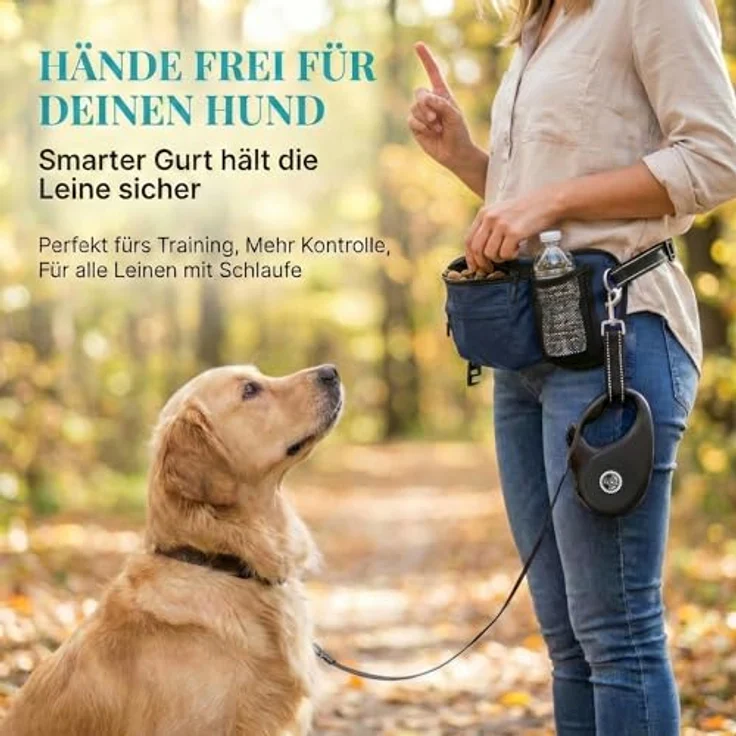HUND IST KÖNIG Leckerlitasche für Hunde, praktische Bauchtasche mit Kotbeutelspender, Handyfach & Gurt für Flexileine, robust und funktional – Bild 3