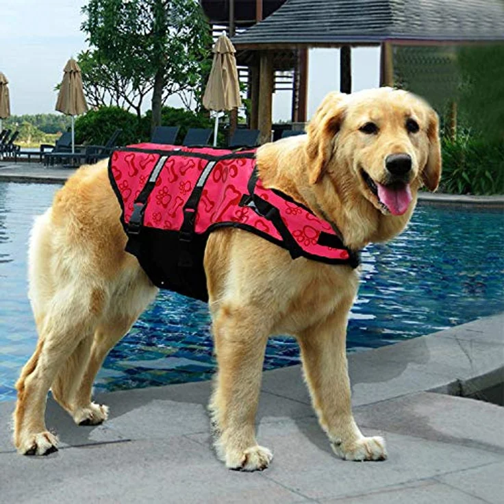 Izefia Hund Schwimmweste, Sicherheitsmantel mit Griff für kleine bis große Hunde, Rot Knochen, Größe L – Bild 4