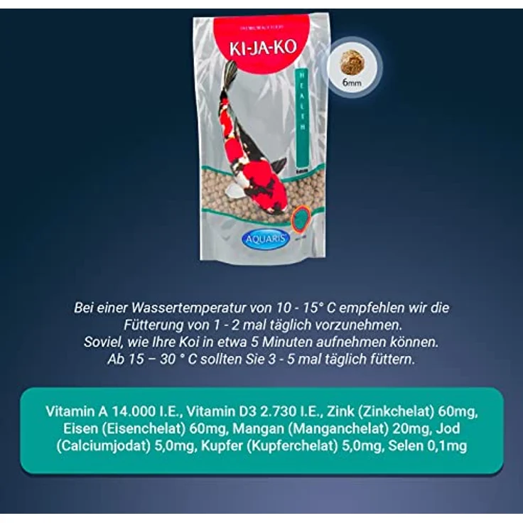 KI-JA-KO Health Koi Fischfutter 3 kg - 6 mm, leicht verdaulich mit Actigen für Immununterstützung und FORPLUS (Omega-3-reiche Algen) – Bild 4