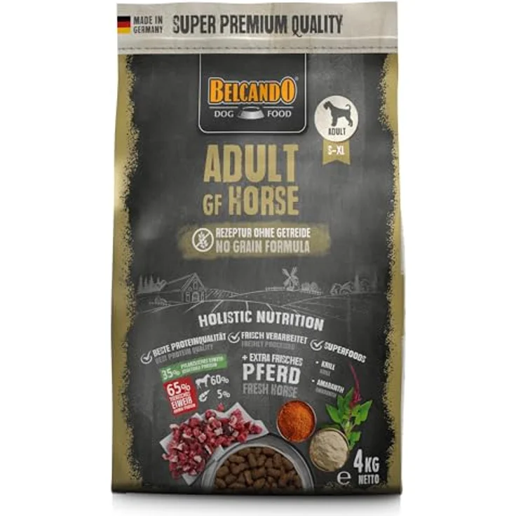 BELCANDO Adult GF Horse, Trockenfutter ohne Getreide mit Pferd, Alleinfuttermittel für ausgewachsene Hunde aller Rassen, 4kg – Bild 1