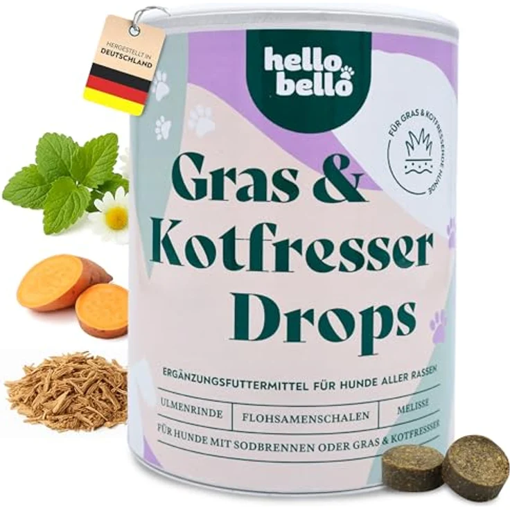 HELLOBELLO Kaltgepresste Ulmenrinde Drops für Hunde, 350g, für Gras- und Kotfresser, getreidefrei, mit Lammfleisch – Bild 1