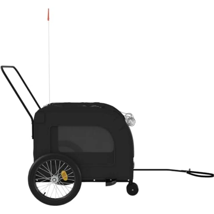 vidaXL Hunde-Transportbox Fahrradanhänger Hunde Schwarz Oxford-Gewebe und Eisen mit Reflektoren und Flagge – Bild 9