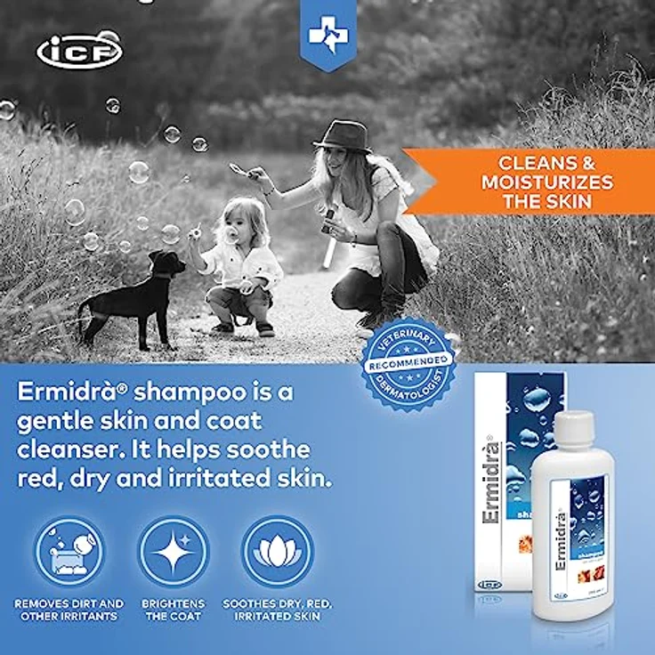 ICF Ermidra Hundeshampoo, 250 ml zur Linderung von juckender Haut, entwirrt sprödes Fell und entfernt schlechte Gerüche für empfindliche Haut – Bild 5
