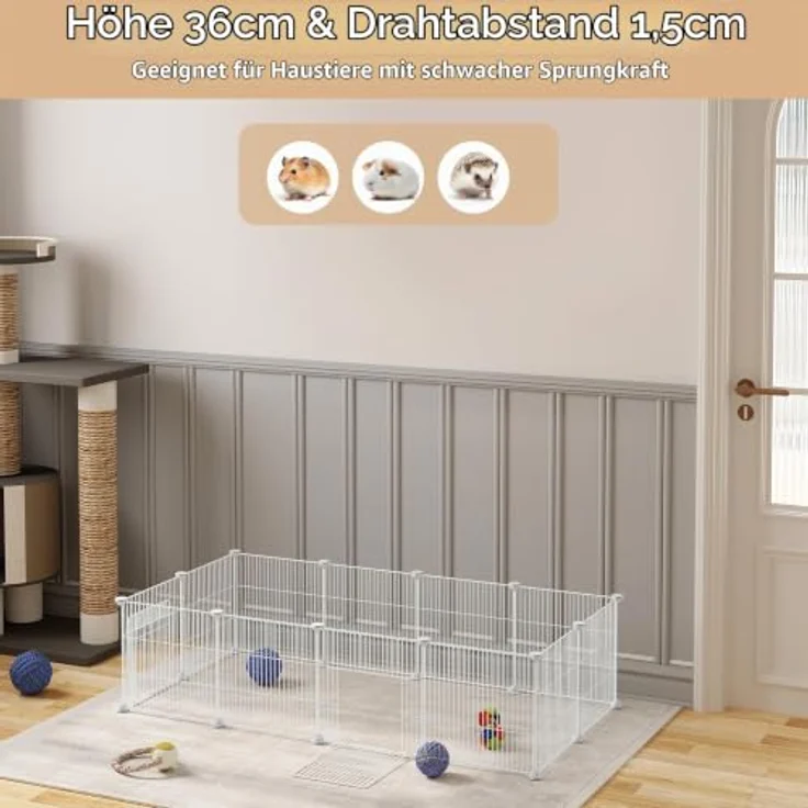 EUGAD Freigehege für Kaninchen, modulares Kleintiergehege aus stabilem Metallgitter mit praktischer Eingangstür, flexibles Stecksystem zur einfachen Montage – Bild 2