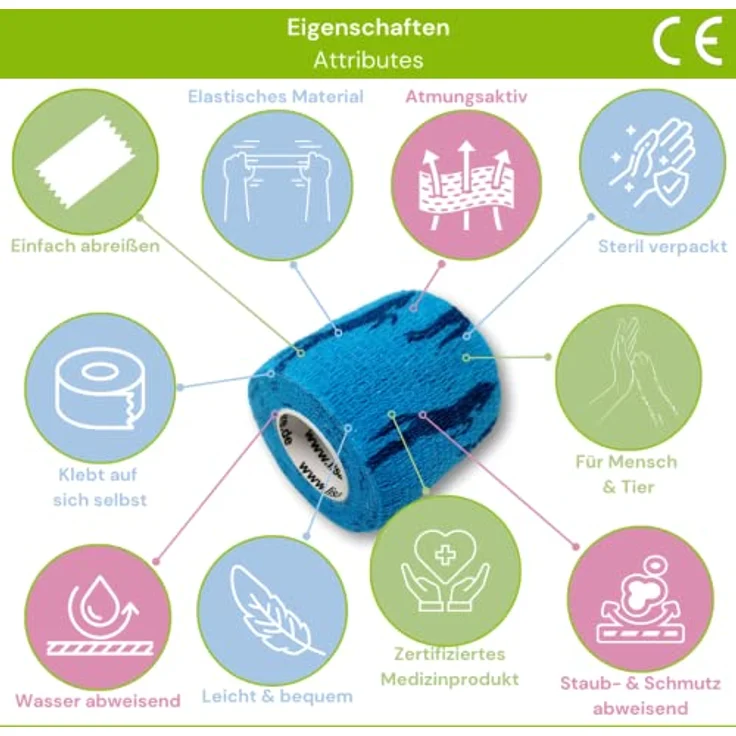 LisaCare selbsthaftende Bandage 3er Set, elastischer Verband für Pferde, 5cm x 4,5m, wasser- und schmutzabweisend, zertifiziertes Medizinprodukt – Bild 5