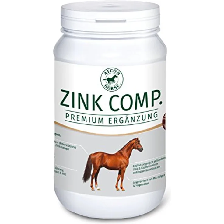 LEXA ATCOM Zink COMP, Ergänzungsfuttermittel gegen Zinkmangel für Pferde, 1 kg Dose mit organisch gebundenem Zink, unterstützt Haut, Fell und Immunsystem