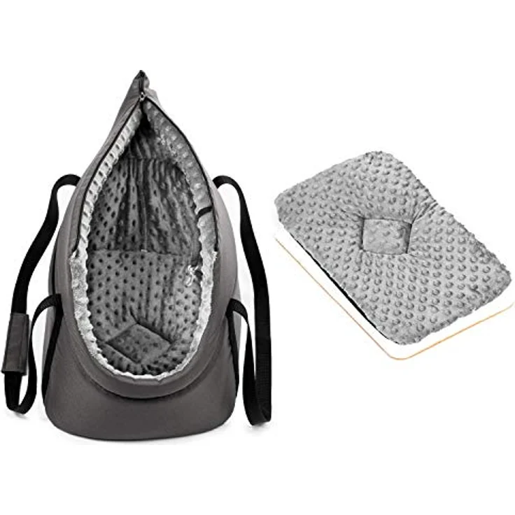 BOUTIQUE ZOO Hundetasche L, Grau, Plüschstoff mit Noppen, für Hunde bis 15 kg, inklusive abnehmbarer Holzeinlage und Metallhalsband – Bild 5