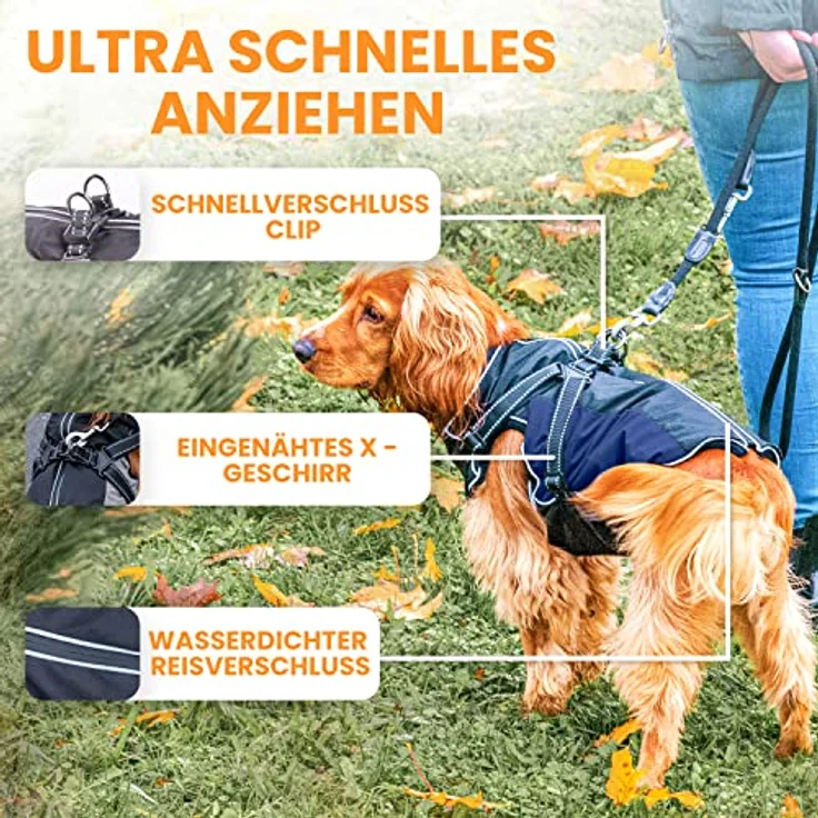 Tierhood Hunderegenmantel, wasserdicht mit integriertem Geschirr, reflektierende Regenjacke für kleine Hunde, PrimaLoft-Thermomaterial, Schwarz – Bild 2