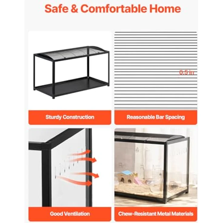 VEVOR Hamsterkäfig 360°-Sicht, transparenter Kleintierkäfig mit belüftetem Design, 96x47x55 cm, inkl. Vordertür, für Hamster, Ratten und Meerschweinchen – Bild 2